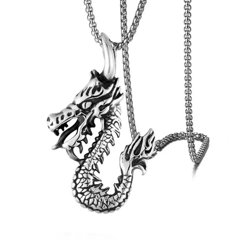 ❤️Rock Vintage dragon zodiac punk pendant necklace for women/men, N90201P189